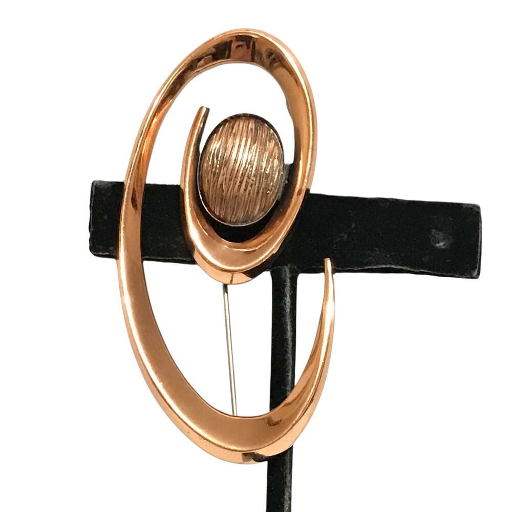 Renoir Copper Coronet Spiral Swirl Pin Brooch MCM Modernist Signed 3" Vintage